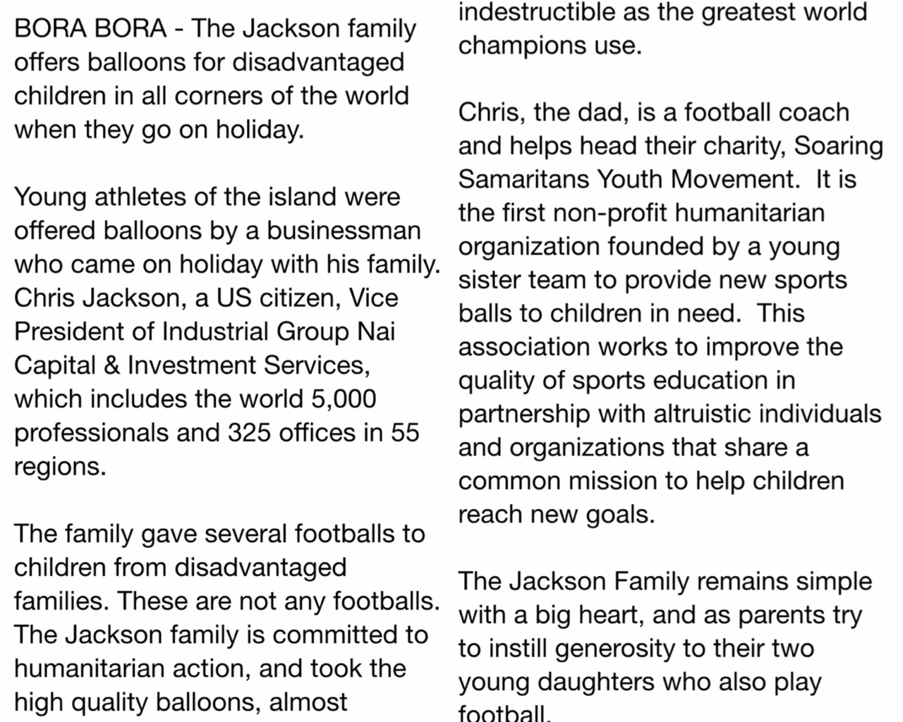 Translated News Article Bora Bora Donation